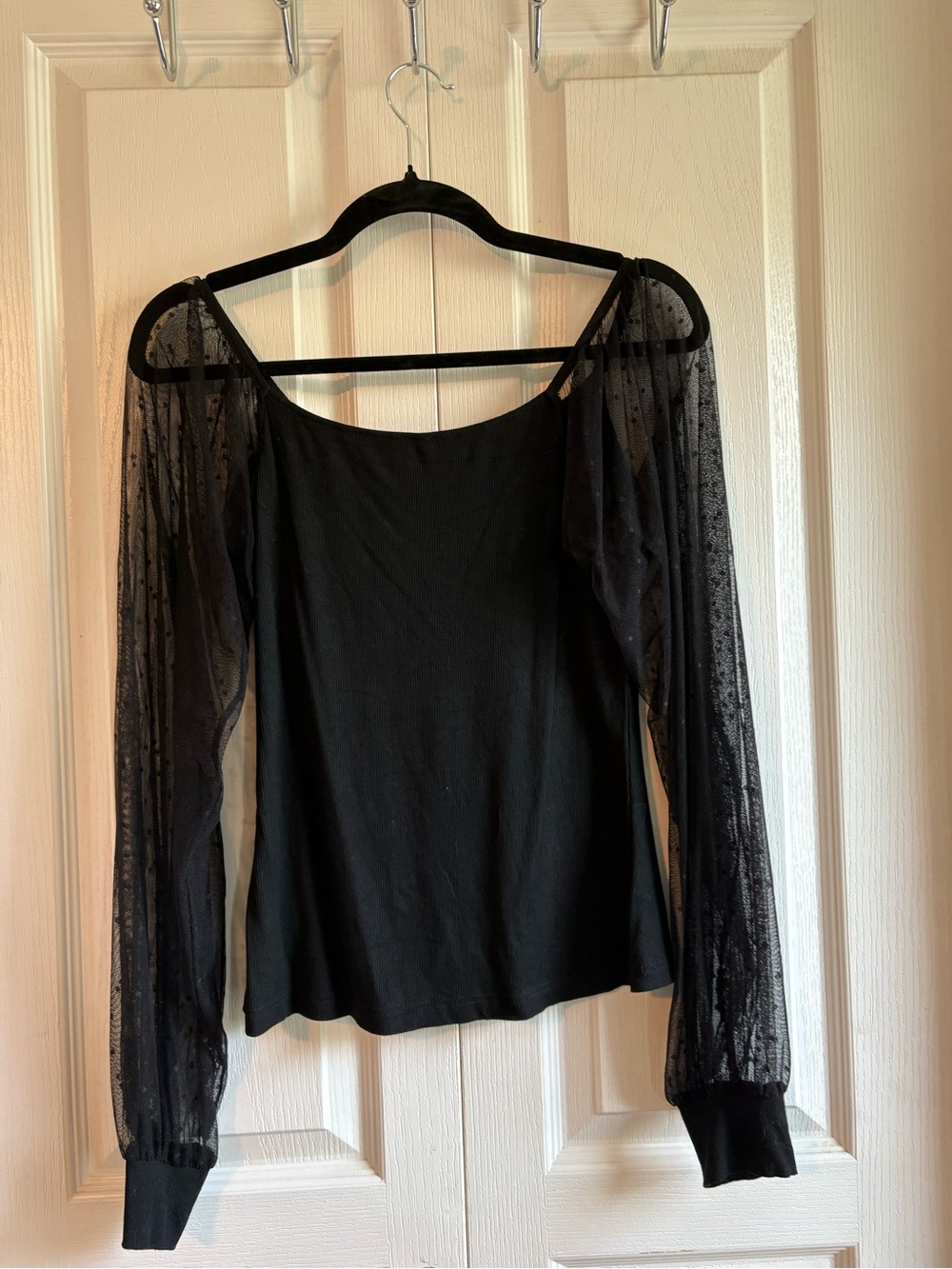 Black Sheer Sleeve Women’s Top - Elegant Long Sleeve Blouse